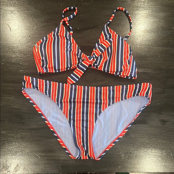 Kona Sol Striped Bikini Set in Red, White, and Blue- XL - Picture 1 of 5